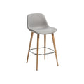 Modern Upholstered Bar Stool with Wooden Legs and Chrome Footrest